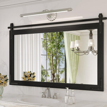Farmhouse Bathroom Mirror, 40"x26" Black Rustic Bathroom Mirrors