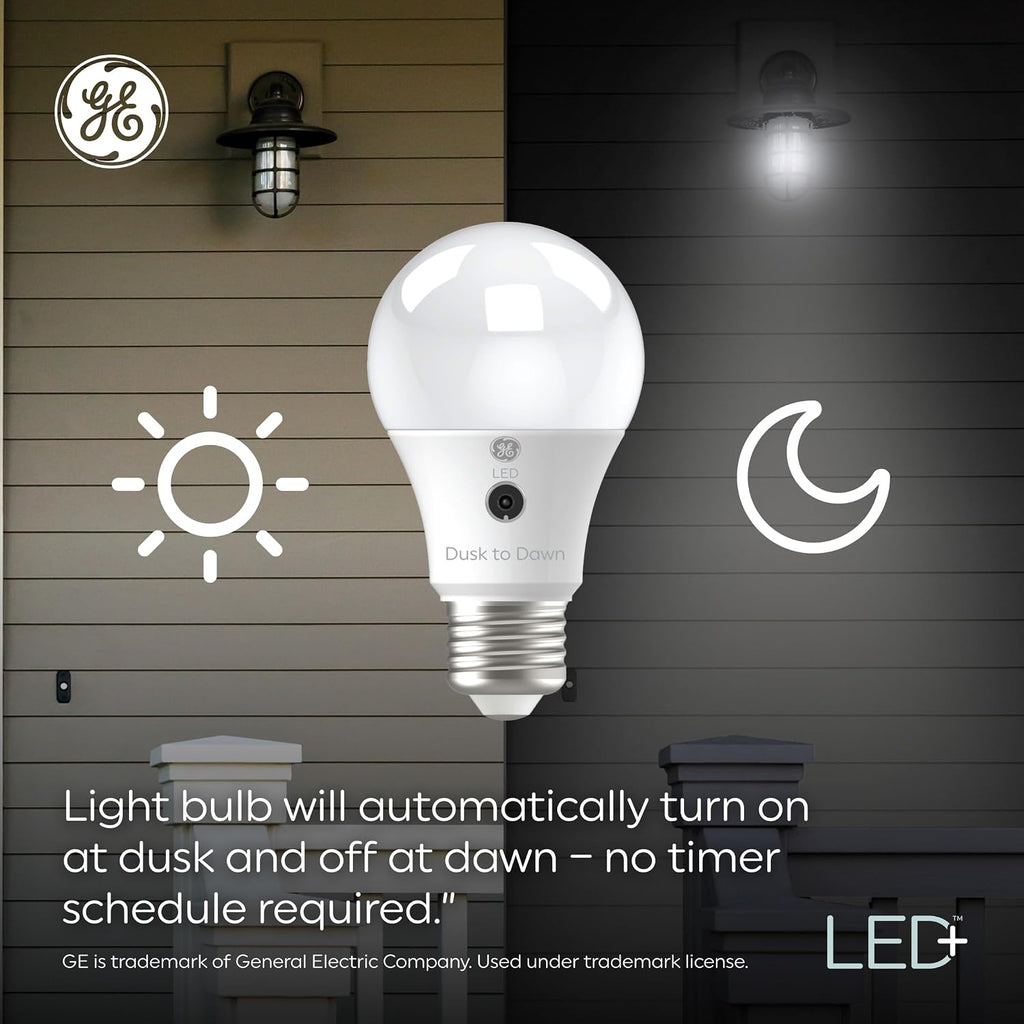 GE LED+ Dusk to Dawn LED Light Bulbs, 15 Watts, Automatic On/Off PAR38 Outdoor Floodlight, Daylight (3 Pack)