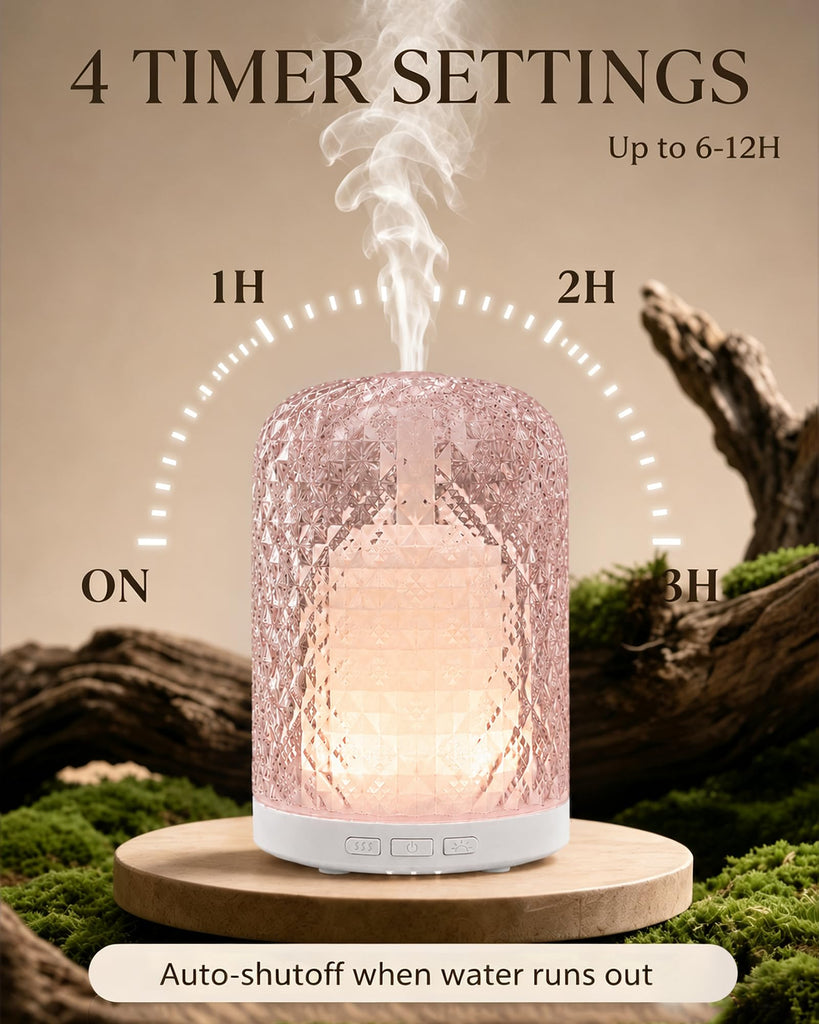 Pink Glass Essential Oil Diffuser with Pulse/Continuous Mist