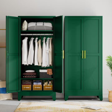 Metal Armoire Wardrobe Closet Storage Cabinet with Hanging Rod