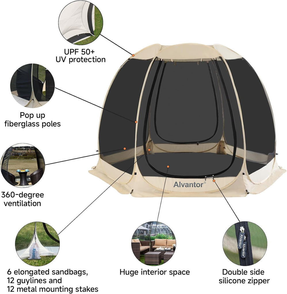 Pop Up Screen House Tent, Instant Outdoor Gazebo with Mosquito Netting & UPF 50+ Sun Protection - Beige