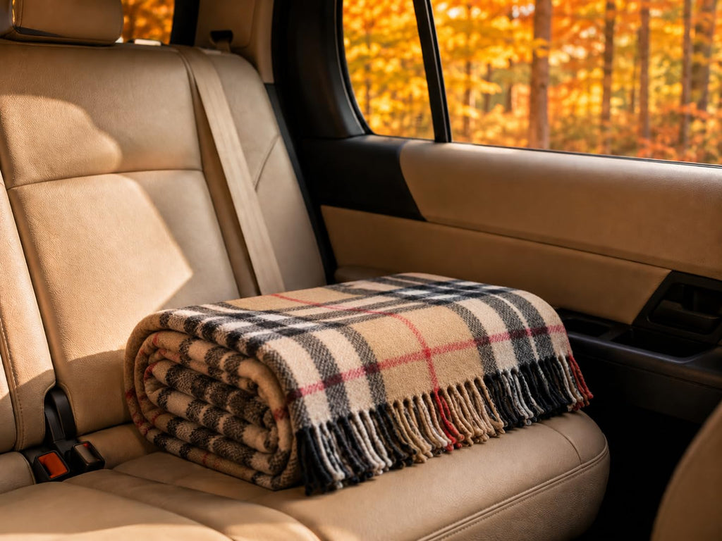 Tartan Fall Plaid Wool Blanket - Scottish Winter Throw (Thomson Camel)