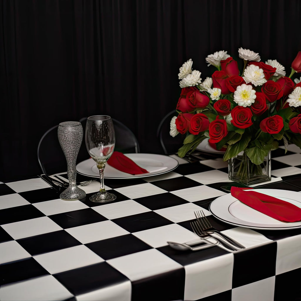 2 Pack 6ft Rectangular Spandex Tablecloth, Black White Checkered