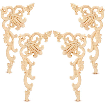 4 Pcs Wood Appliques and Onlays for Furniture, Corner Floral