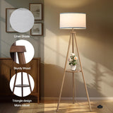 Floor Lamp with 3 Light Modes Adjustable - Wood Tripod Floor Lamp Modern LED Standing Lamp with Dimmable Brightness, Burlywood
