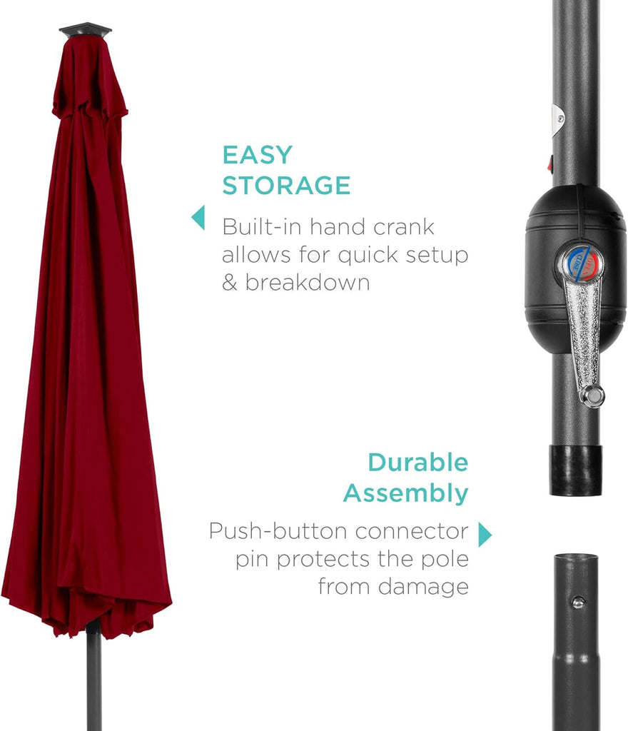 10ft Solar Polyester LED Lighted Patio Umbrella w/Tilt Adjustment and UV-Resistant Fabric - Red