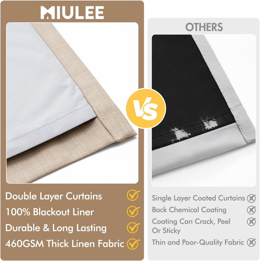 Pinch Pleated 100% Blackout Curtains 4 Panel Set for Bedroom Thick Linen Memory Trained Pleat Living