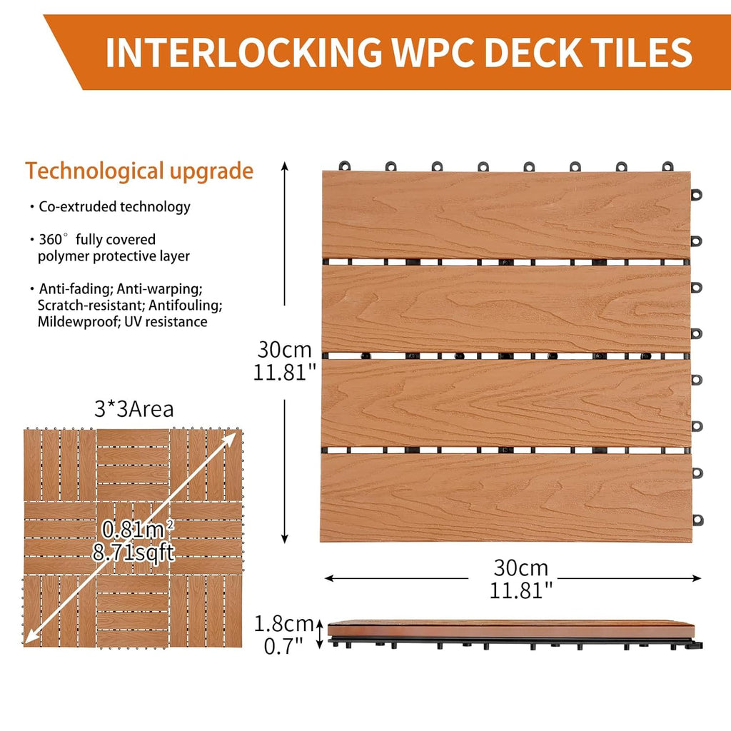 Polymer Composite Interlocking Deck Tiles Outdoor,12x12 Thick Composite Patio Floor Tiles Decking Boards for All