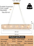 Alabaster Chandelier Rectangle,Modern Dining Room Chandeliers,Spanish Marble Pendant Light Fixture for Living Room,Kitchen Island,L55 inchs,12-Lights G9 A125-B0F5WZ8VTK