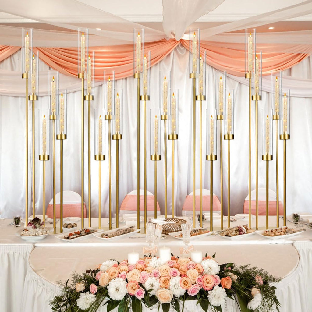 4PCS 5 Arm Candelabra Centerpiece for Table,Floor Candelabra with Acrylic Shadeersary Concert Reception Gifts