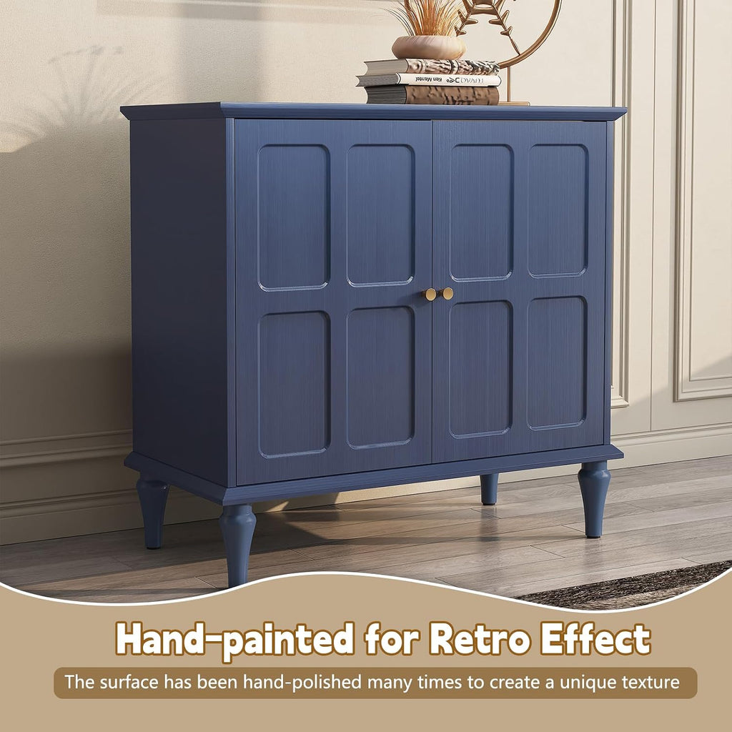 Blue Sideboard Buffet Cabinet with Storage, Mid-Century Modern Storage Cabinet with 2 Doors and Adjustable Shelves