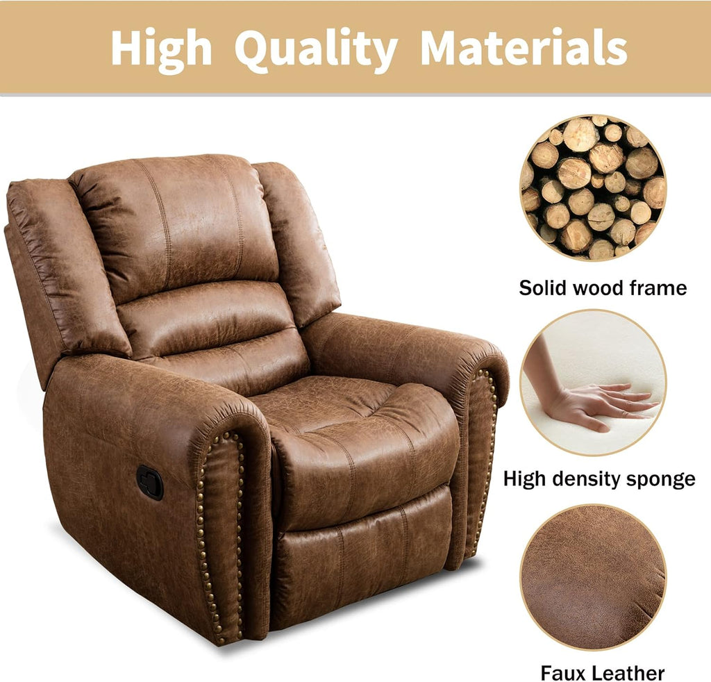 Leather Recliner Chair, Classic and Traditional Manual Recliner Chair with Comfortable Arms and Back Single Sofa