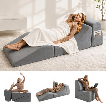 Yoga Chaise Lounge Chair Indoor, 3-in-1 Convertible Boneless Couch Bed | Corduroy Floor Sofa with Memory Foam, Zero