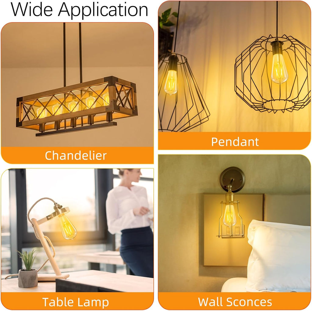 LED Edison Bulbs Dimmable, E26 Bulb 60 watt Equivalent, Soft White 2700K, ST58 Vintage Light Bulbs, 90+ CRI, 6W 600LM (10 Pack)