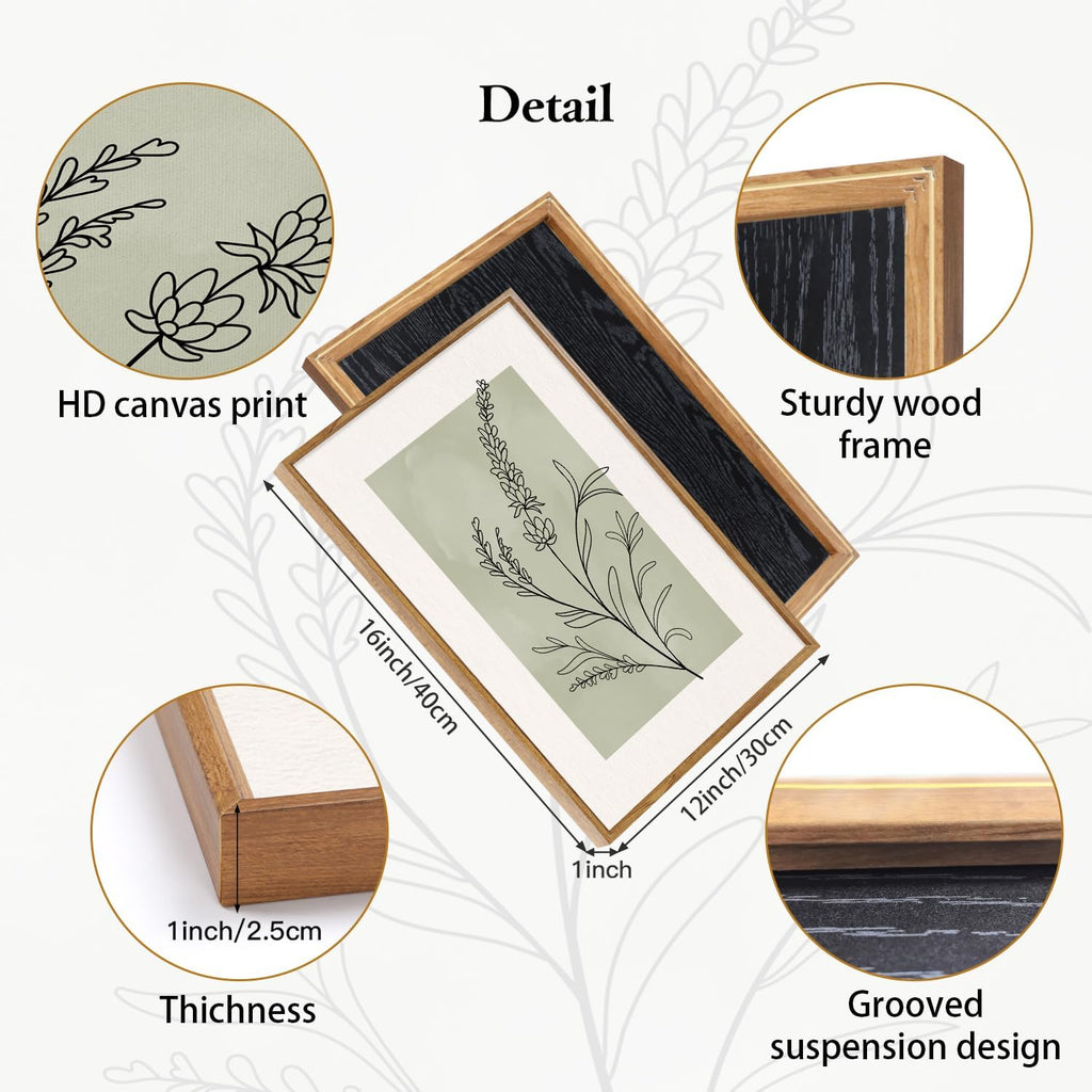 Botanical Sage Leaf Framed Canvas Wall Art Set Of 3, Minimalist Wall Decor, Boho Nature Floral Greenery Wall