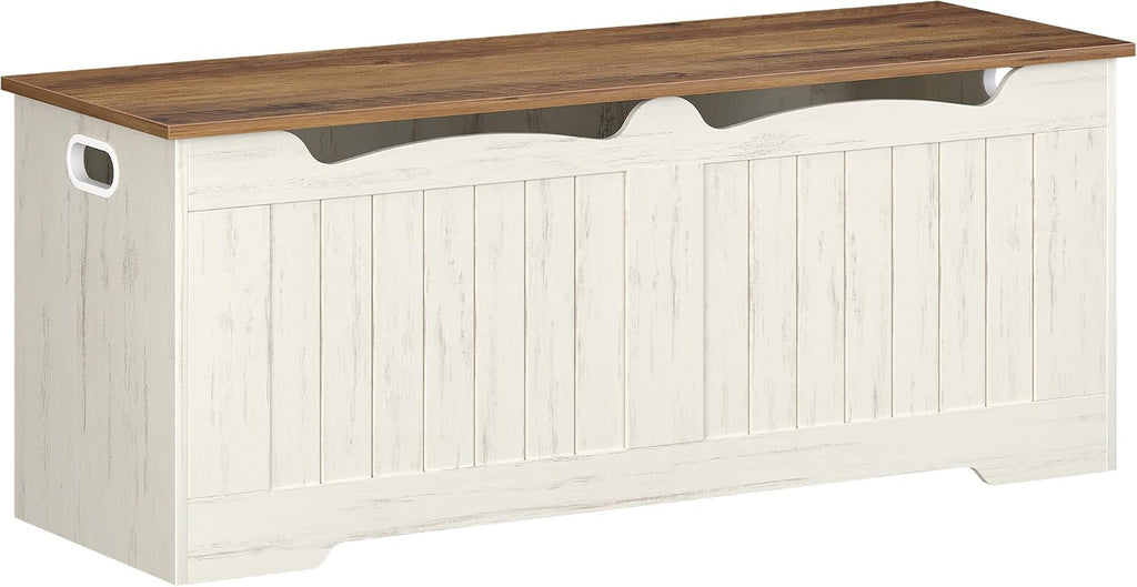 47" Lift Top Storage Bench,225L/59Gal FSC Wood Chest | Retro White | 330lb Seating | Double Hinges | Bedroom Blanket