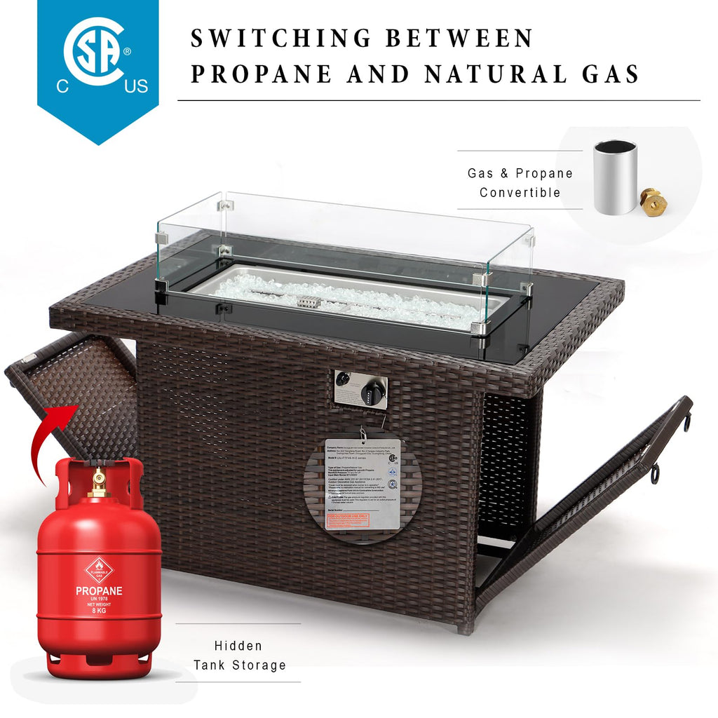 PE Wicker 43" Patio Outdoor Propane Fire Pit Table, Espresso