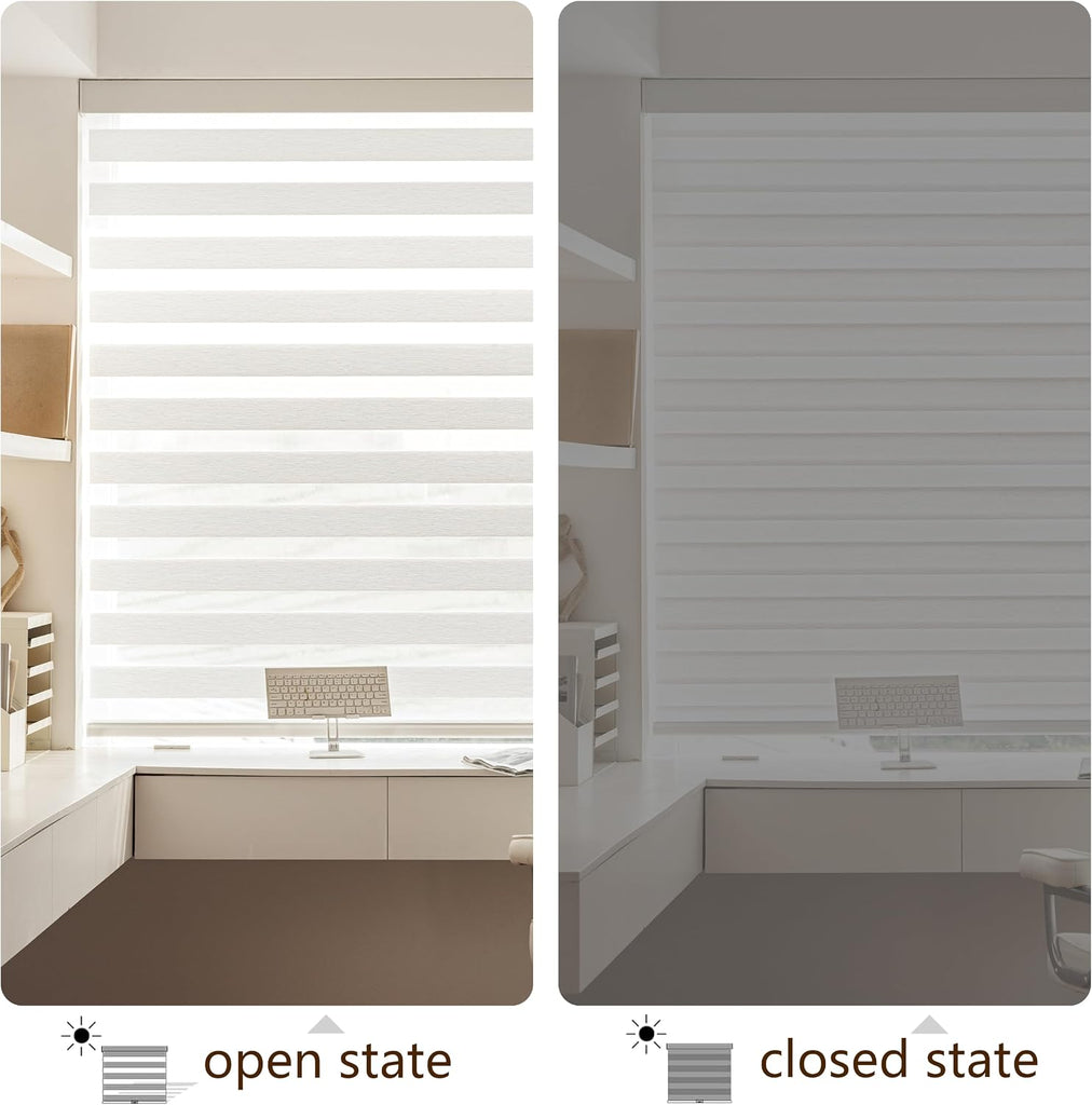 Cordless Zebra Blinds for Windows, 36" W x 72" H, White