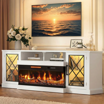 Fireplace TV Stand for TVs up to 90", 3-Sided Electric Entertainment Center with 40" LED Fireplace, Media Console