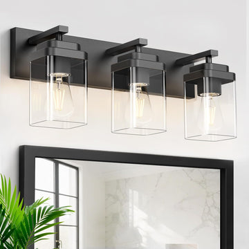 Black Bathroom Light Fixtures, 3 Lights Bathroom Lighting Fixtures Over Mirror, Square Design & Rectangle Large