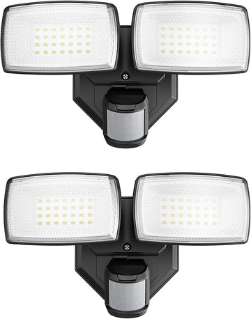 32W 2 Head Motion Sensor Outdoor Lights, 3200LM 6500K Hardwired LED Security Light, Dusk to Dawn, Motion Detector
