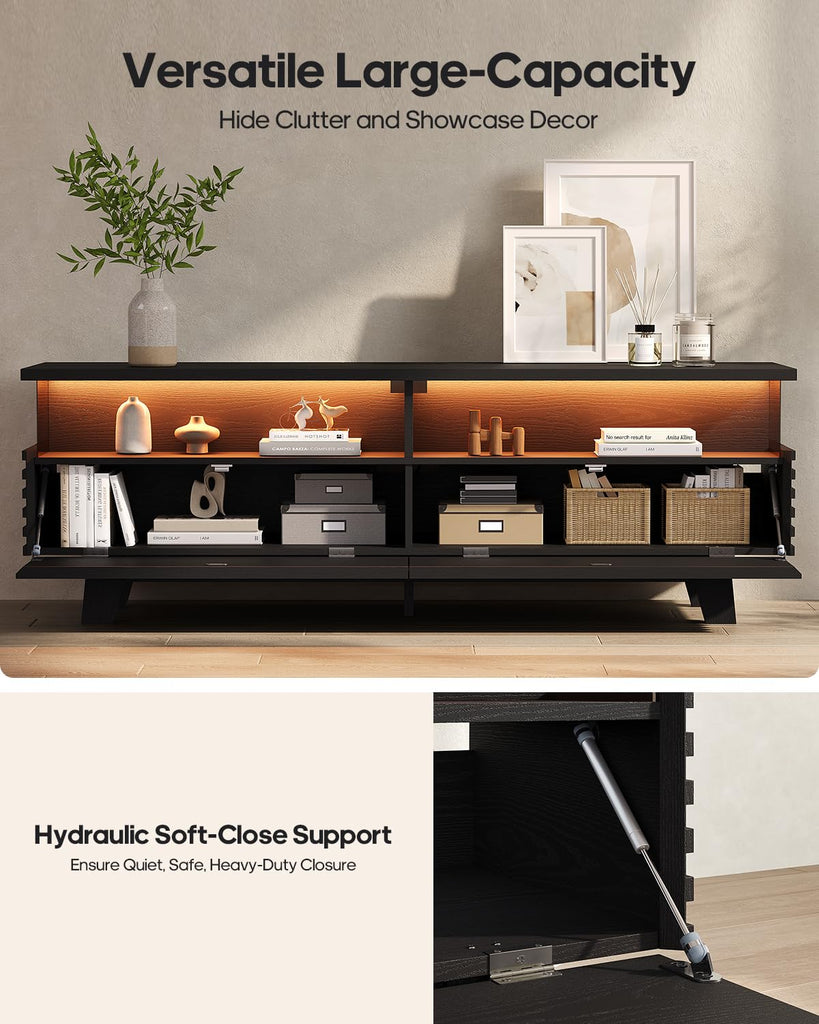 TV Stand with Cable Management, LED, Power Station (Black, 59")