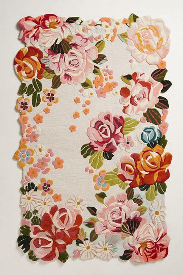 Hand Tufted 100% Woolen Floral Loop/Cut High Low Pile Rug (Color Whiite Multi 8x10 Feet)