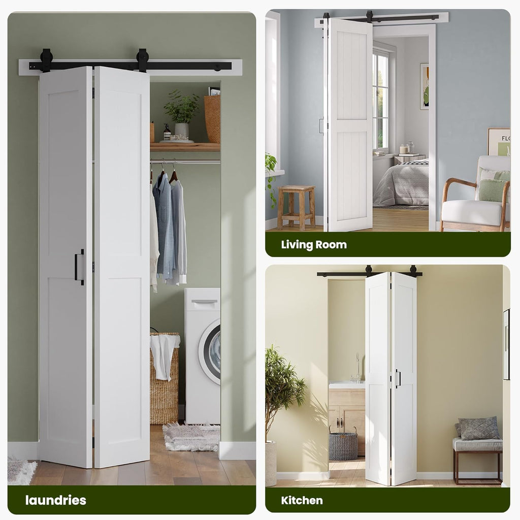 Bifold Barn Door 48'' x 84'',Bi-Fold Sliding Closet Doors with Hardware Kit Included,56'' Track Kit 