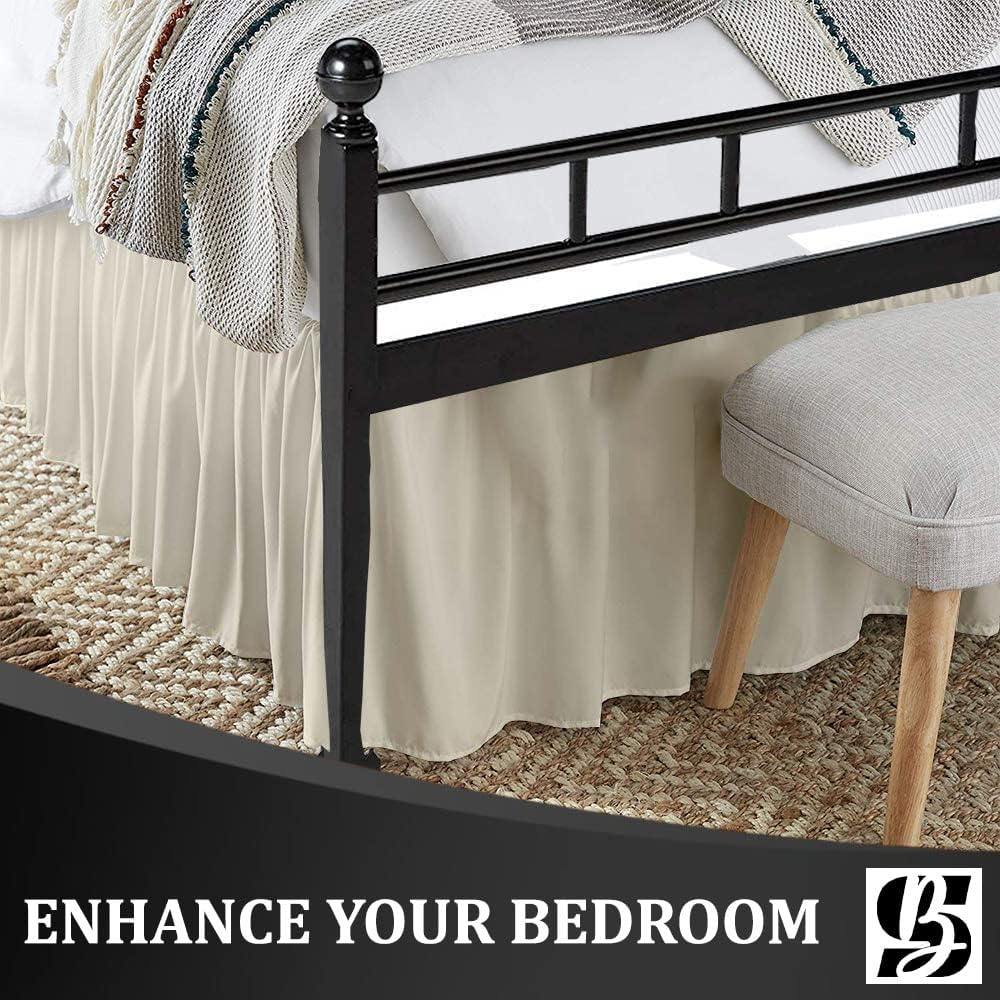 Queen Ruffled Bed Skirt, Split Corners, 18" Drop, Ivory | Dust Ruffle Bed Skirt with Platform, 3-Sided Coverage, 100%