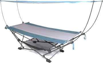 Collapsible Portable Folding Hammock with Removable Canopy - Includes Pillow and Mesh Storage Net, Freestanding