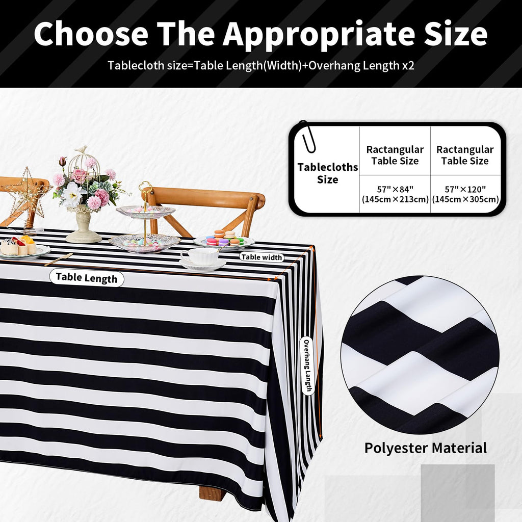 Black and White Striped Rectangle Tablecloth 57x120Inch Holiday Table Decor