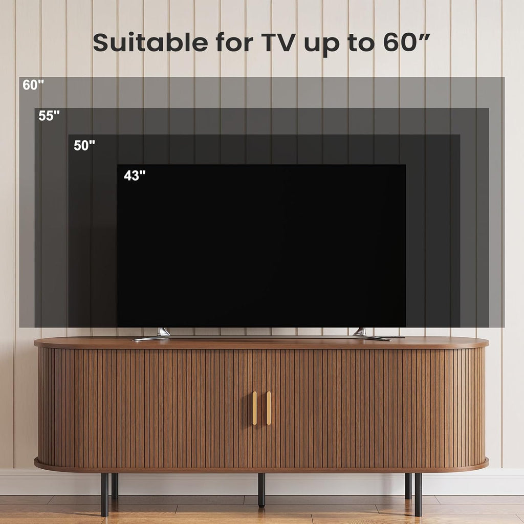 55" Mid-Century Modern TV Stand with Power Outlet, Entertainment Center for TVs up to 60", TV Stand Cabinet with Storage for Living Room, Kitchen/Entryway,Adjustable Shelves,Easy Assembly (Walnut)