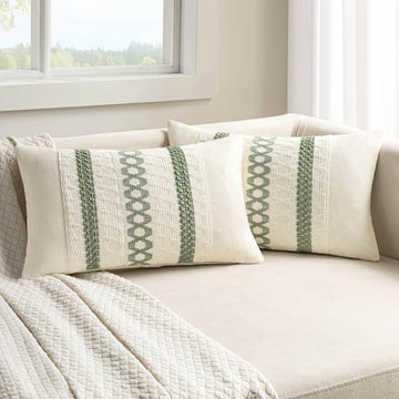 Set of 2 Sage Green Boho Decorative Lumbar Pillow Covers 12x20 Inch Farmhouse Rustic Couch Throw Pillows Modern