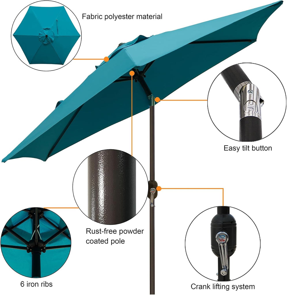 7.5 ft Patio Umbrella, Yard Umbrella, Outdoor Market Umbrella with Push Button Tilt Crank (Cerulean)