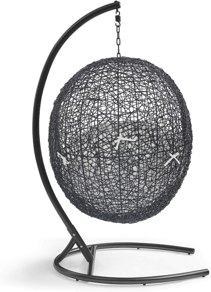 Encase Wicker Rattan Outdoor Patio Porch Lounge Egg Swing Chair with Stand in White