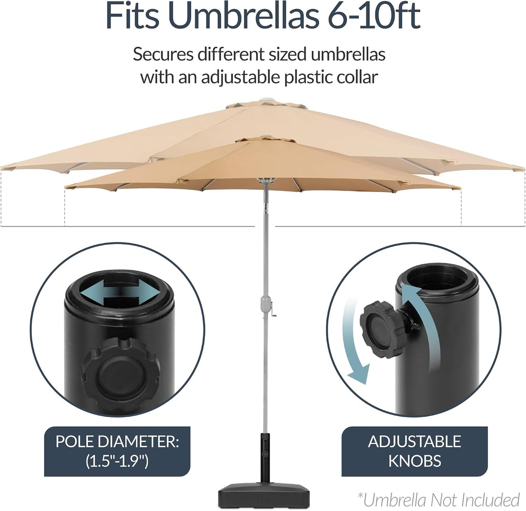 55lb Fillable Umbrella Base Stand, Plastic Patio Umbrella Stand with Pole Holder, Adjustment Knob Asscher Design - Black
