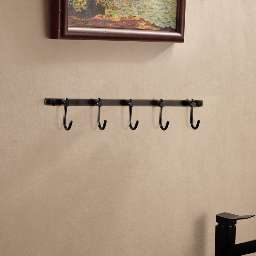 Bronze Towel Hooks, Bathroom Rail Hook Rack Wall Mounted, Antique Oil Rubbed Brass Cloth Coat Rack with 5 Hooks