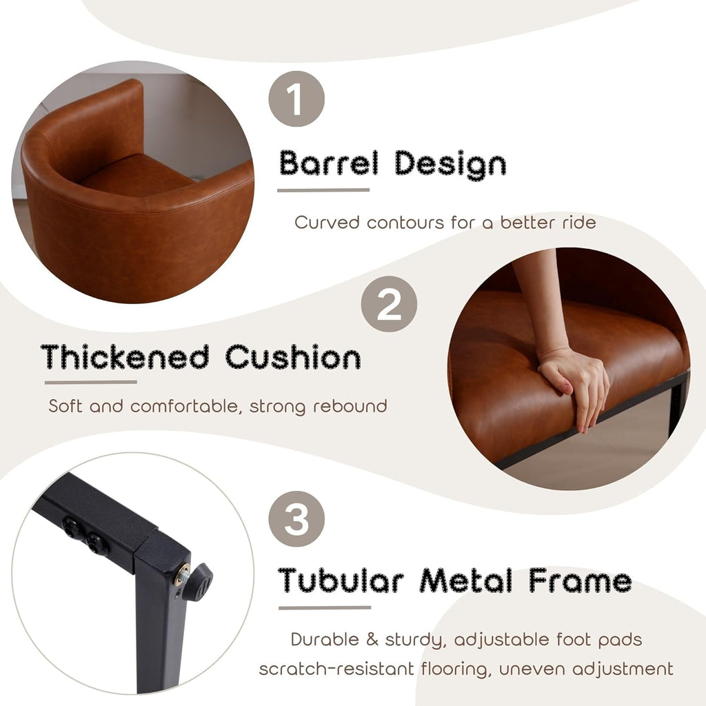 PU Leather Bar Stools Set of 3, Modern Upholstered Counter Height Bar stools 24" Leather Barstools Barrel