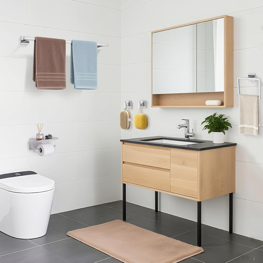 5-Pieces Brushed Nickel Bathroom Hardware Accessories Set 23.6" Towel Bar Set Wall Mounted Square Toilet Paper Holder