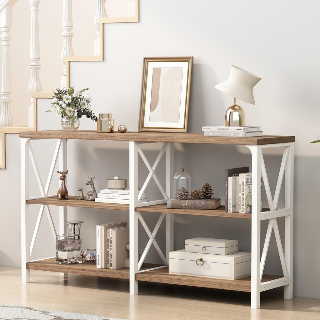 Farmhouse Entryway Table, Wood TV Console Table, Rustic Metal Sofa Table, Industrial Hallway Tables with Storage