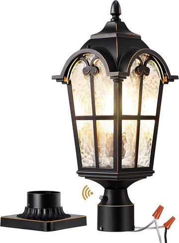 Large Size Dusk to Dawn Outdoor Post Light, 21.9'' H 120V Pole Light Fixture with Pier Mount Base