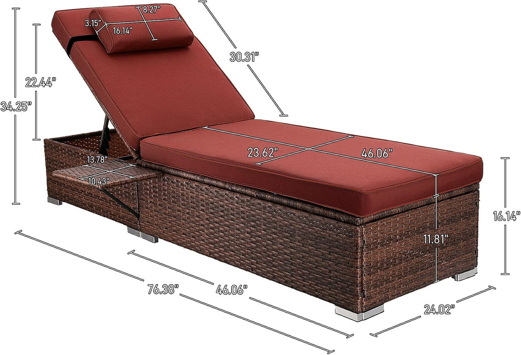 Chaise Lounge Outdoor Wicker Lounge Chairs for Outside PE Rattan Patio Chairs Pool Loungers Set of 2 for Deck Yard