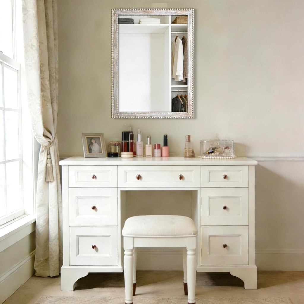 24x32 Inch Rectangular Wood Wall Mirror Rustic Farmhouse Decorative Mirrors with Wooden Frame Bedroom Bathroom