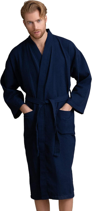 Men's Cotton Waffle Bathrobe, Luxurious & Lightweight, Comfortable & Absorbent, Softness