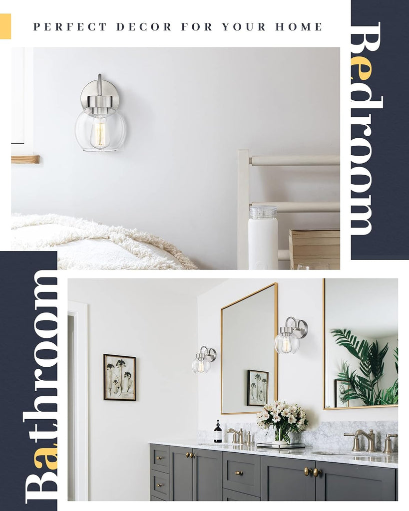 Bathroom Light Fixtures Over Mirror, 1-Light Brushed Nickel Wall Sconces, Modern Vanity Light Porch Lamp
