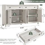 Farmhouse Sideboard Buffet Cabinet with Drawers, 59" Large Credenza Kitchen Storage Cabinets with Shelves & 4 Doors
