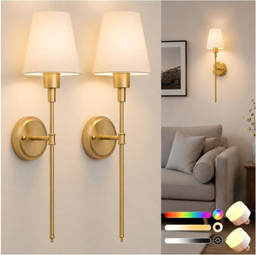 Battery Operated Wall Sconce: Set of 2 Wireless Wall Light 12000mAh, 15 Color Rechargeable Wall Sconces, Sconce Wall