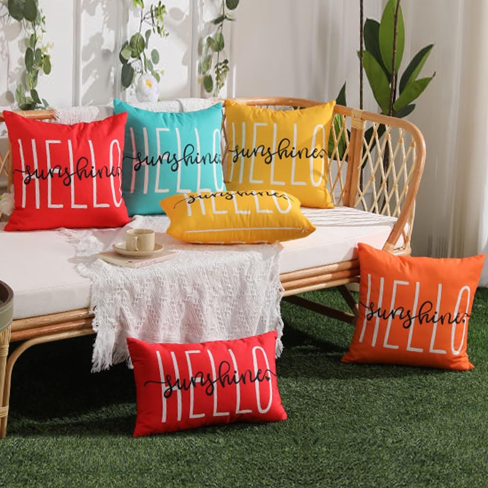 Outdoor Pillow Covers 18x18 Inch Set of 2 Hello Sunshine Decor Yellow Waterproof Summer Outdoor Waterproof Pillow