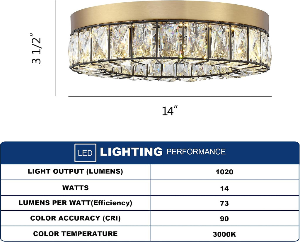 Crystal LED Flush Mount Ceiling Light Fixtures Modern Black and Gold LED Chandelier Lighting for Kitchen Closet