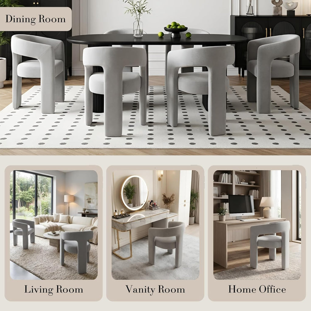 Modern Chenille Dining Chairs Set of 4, Upholstered Barrel Chairs with Arms Comfy Accent Side Chairs for Living